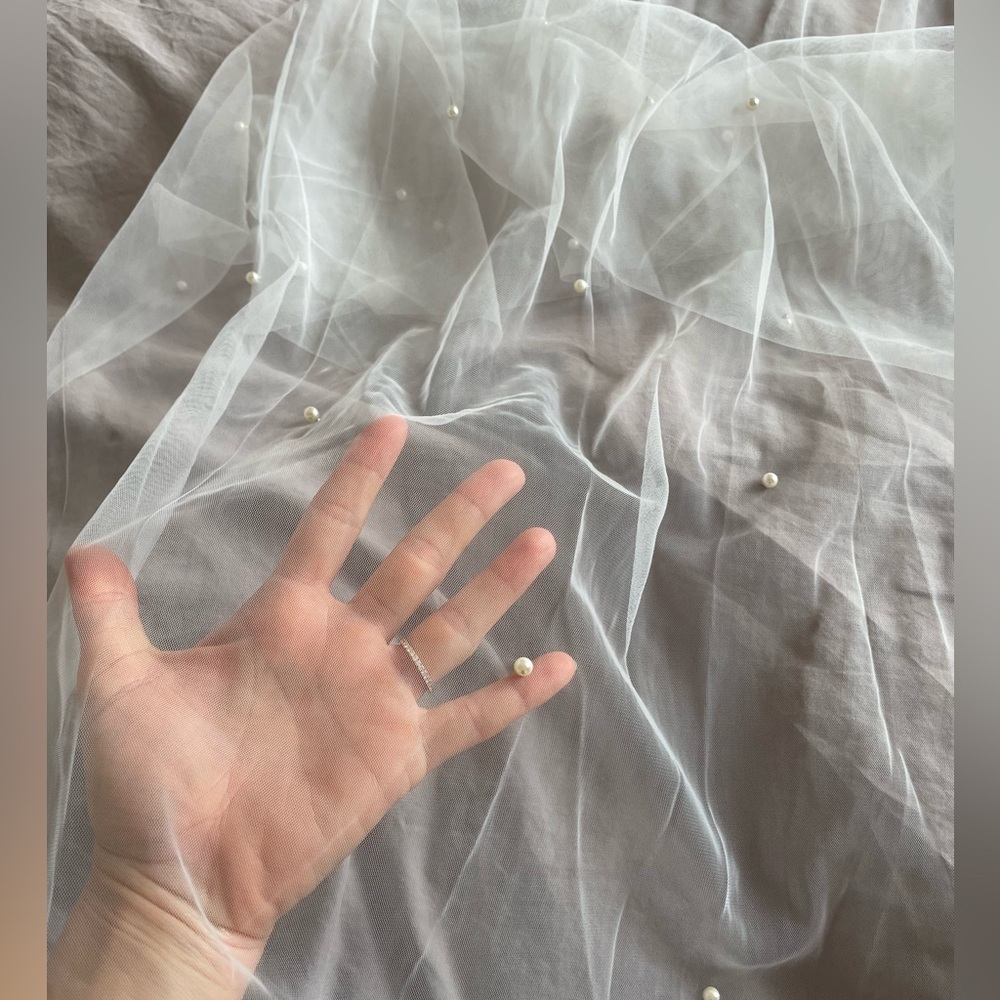 Ivory Cathedral Pearl Wedding Veil - Picture 6 of 15